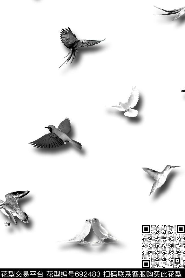 男装鸟儿女装数码印花花型下载（图片编号: 692483） - 瓦栏（Walan）