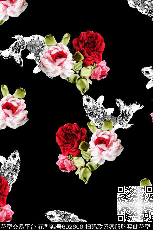 女装花卉复古数码印花花型下载（图片编号: 692606） - 瓦栏（Walan）