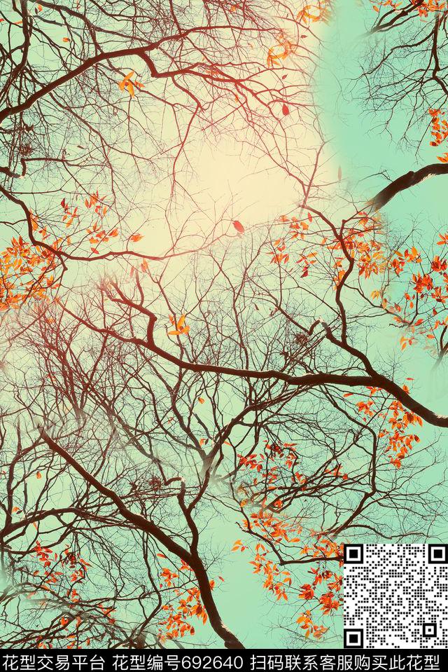 数码风景枝条数码印花花型下载（图片编号: 692640） - 瓦栏（Walan）