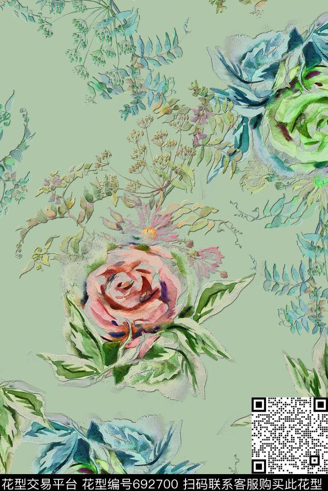 手绘浮雕花卉数码印花花型下载（图片编号: 692700） - 瓦栏（Walan）