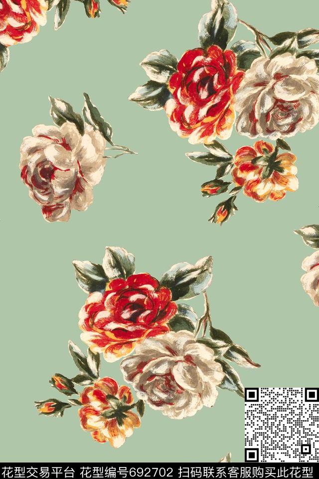 沙发布油画花卉数码印花花型下载（图片编号: 692702） - 瓦栏（Walan）