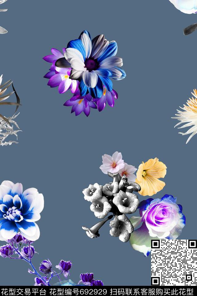 女装花卉四方连续图案数码印花花型下载（图片编号: 692929） - 瓦栏（Walan）