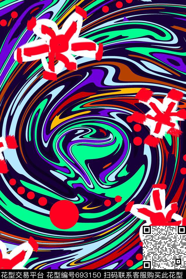 抽象迷幻流行时尚原创手绘传统印花花型下载（图片编号: 693150） - 瓦栏（Walan）