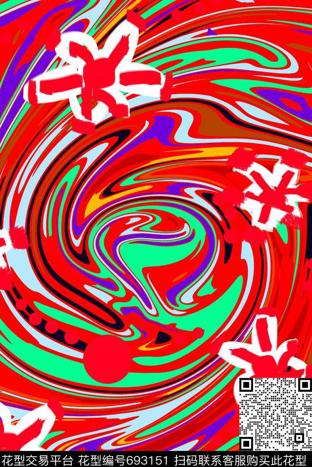 抽象迷幻流行时尚原创手绘传统印花花型下载（图片编号: 693151） - 瓦栏（Walan）