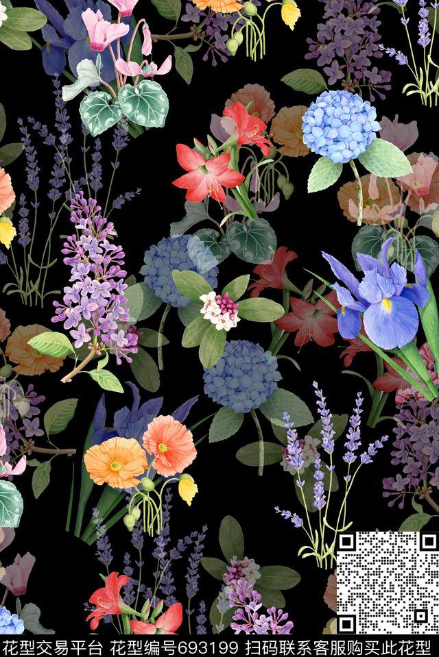 小碎花花卉乱花数码印花花型下载（图片编号: 693199） - 瓦栏（Walan）