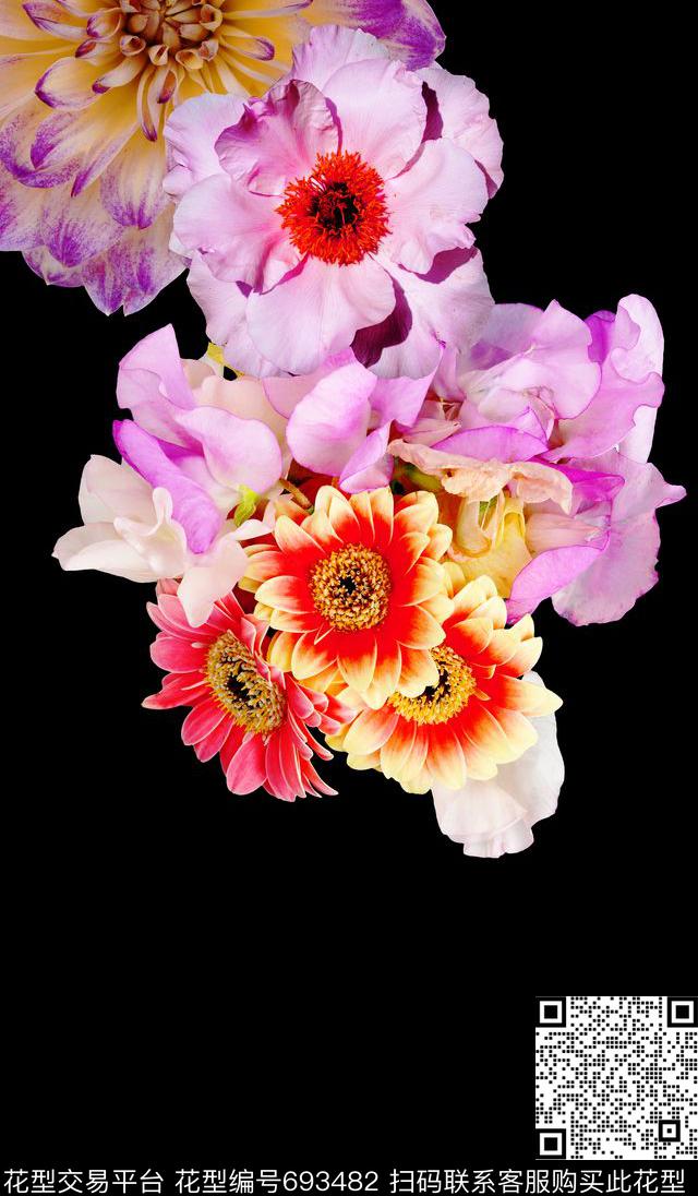 真花花卉大朵数码印花花型下载（图片编号: 693482） - 瓦栏（Walan）