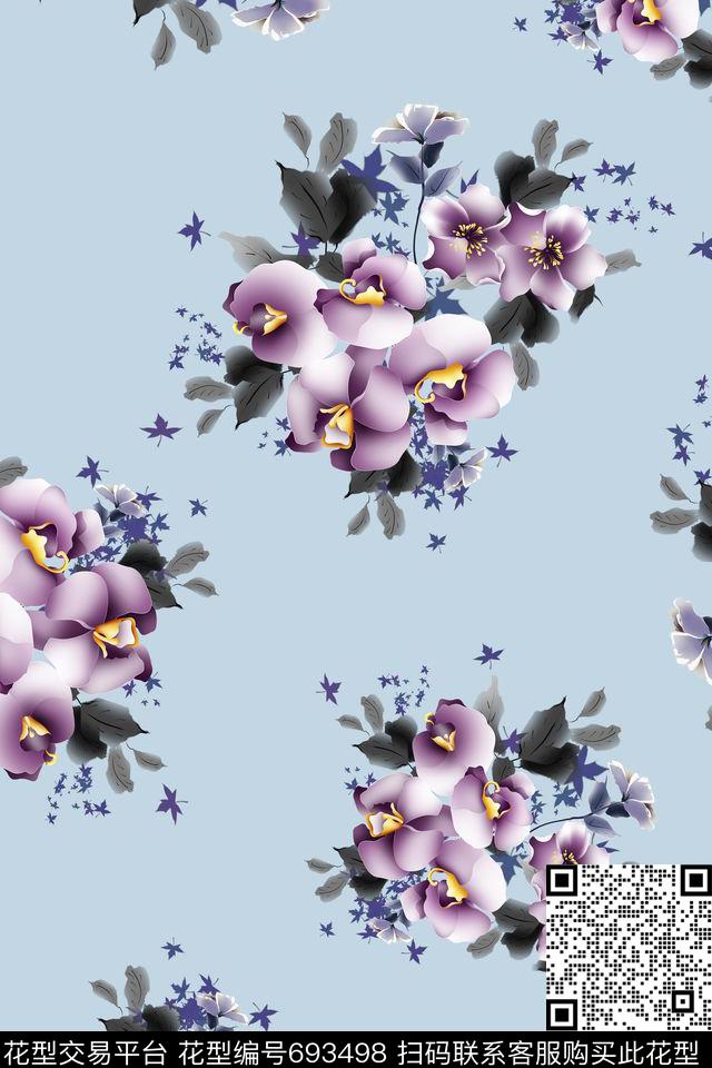 女装花卉纯色底数码印花花型下载（图片编号: 693498） - 瓦栏（Walan）