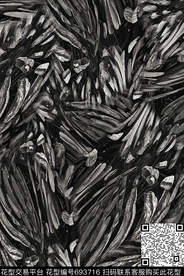 抽象黑白男装数码印花花型下载（图片编号: 693716） - 瓦栏（Walan）