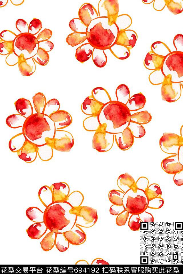 大花花卉太阳花数码印花花型下载（图片编号: 694192） - 瓦栏（Walan）