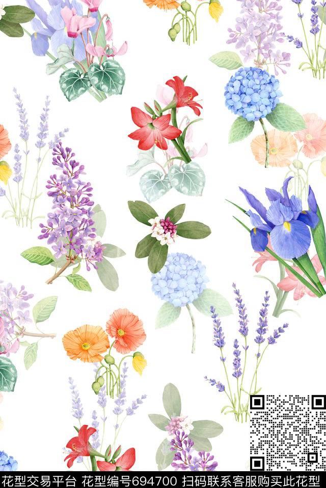 小碎花花卉乱花数码印花花型下载（图片编号: 694700） - 瓦栏（Walan）