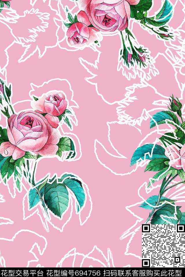 花卉小清新春夏数码印花花型下载（图片编号: 694756） - 瓦栏（Walan）