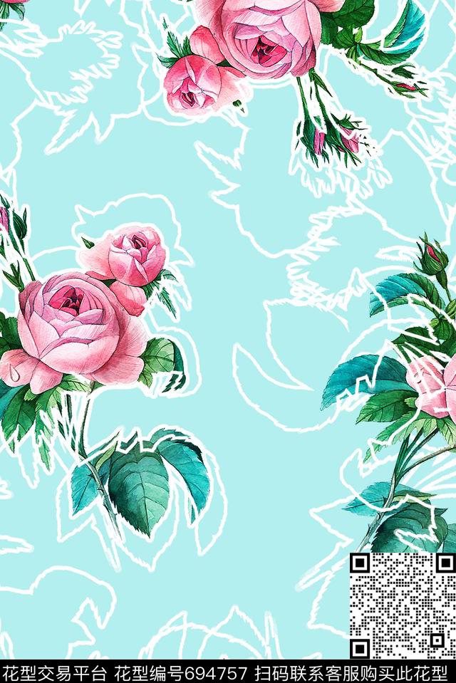 花卉小清新春夏数码印花花型下载（图片编号: 694757） - 瓦栏（Walan）