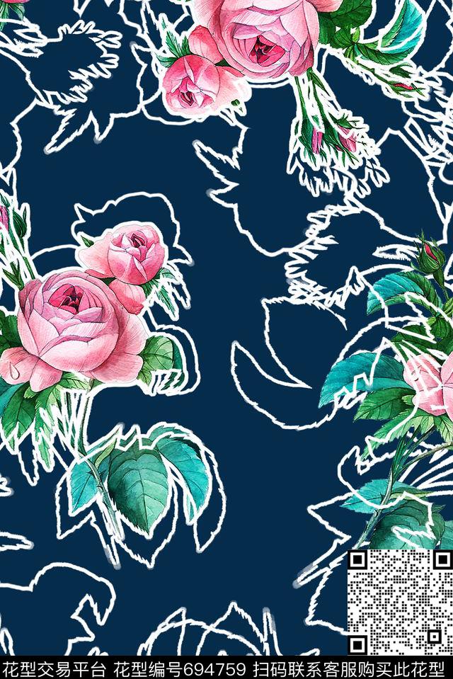 花卉小清新春夏数码印花花型下载（图片编号: 694759） - 瓦栏（Walan）