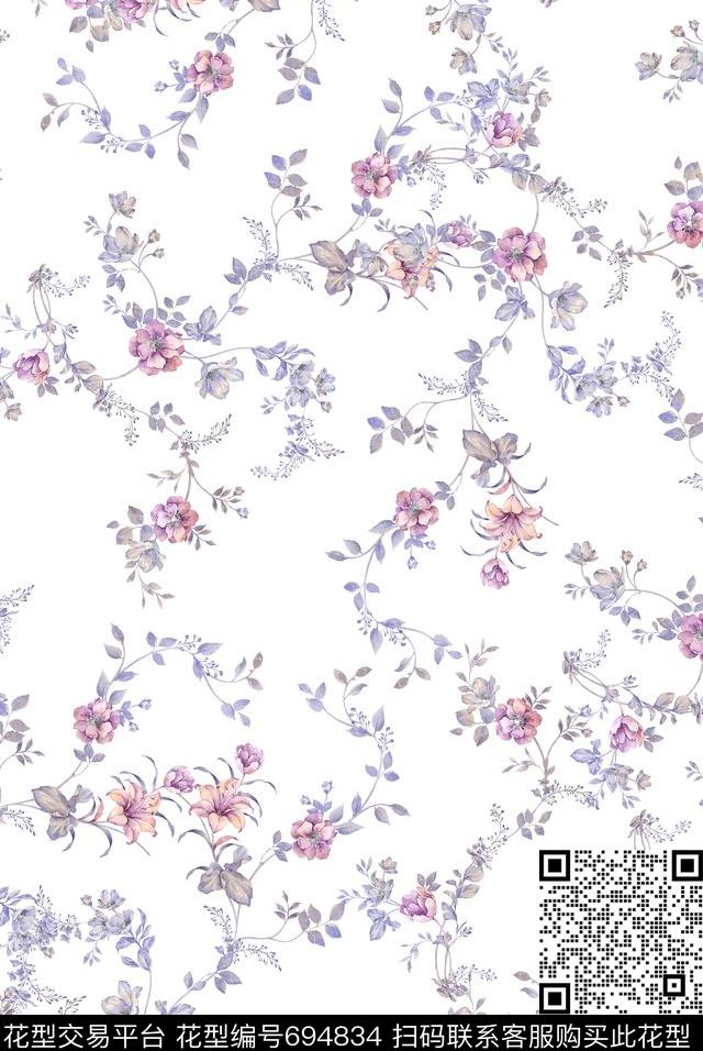 兰花小碎花花朵数码印花花型下载（图片编号: 694834） - 瓦栏（Walan）