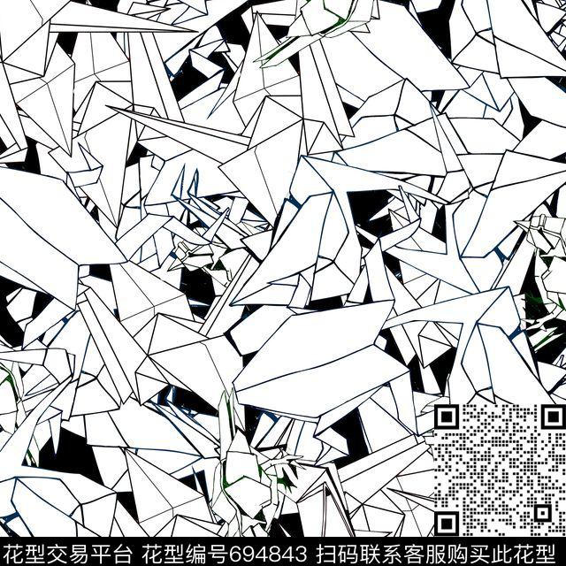 动物节纸白黑底.jpg - 694843 - 单色 黑底 黑白 - 传统印花花型 － 男装花型设计 － 瓦栏