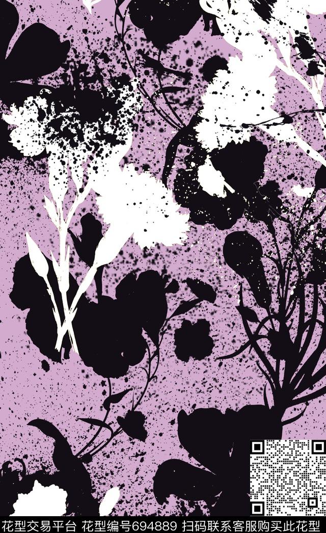 手绘花卉抽象4.jpg - 694889 - 定制 - 数码印花花型 － 女装花型设计 － 瓦栏