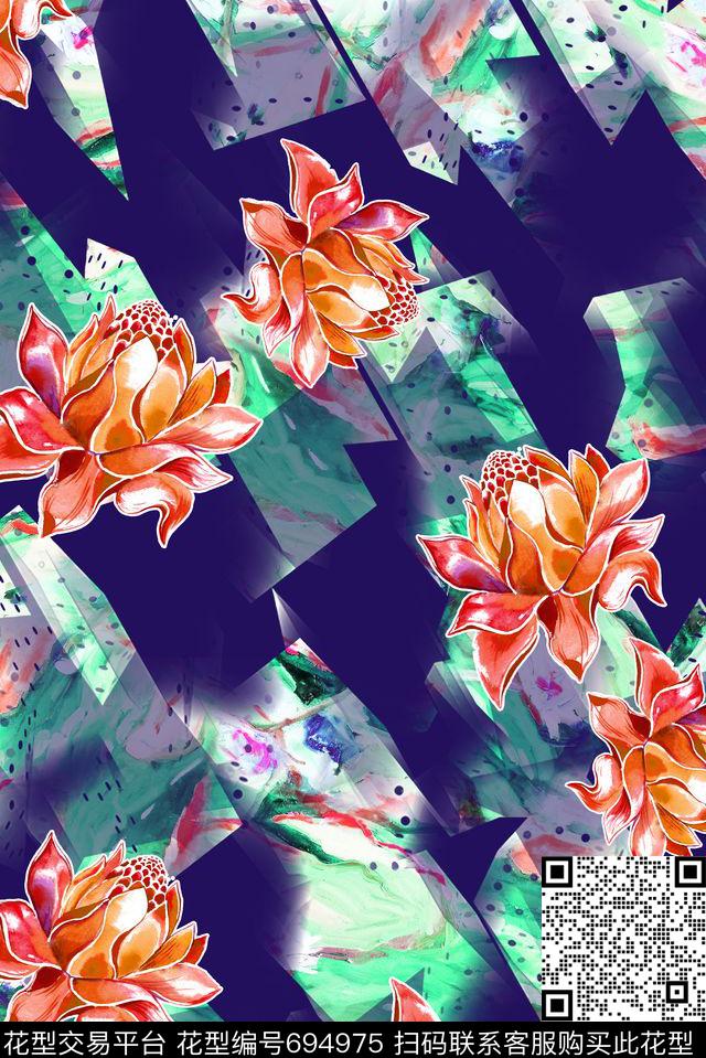 女装花卉立体数码印花花型下载（图片编号: 694975） - 瓦栏（Walan）