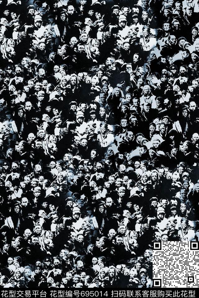 黑白男装休闲风数码印花花型下载（图片编号: 695014） - 瓦栏（Walan）