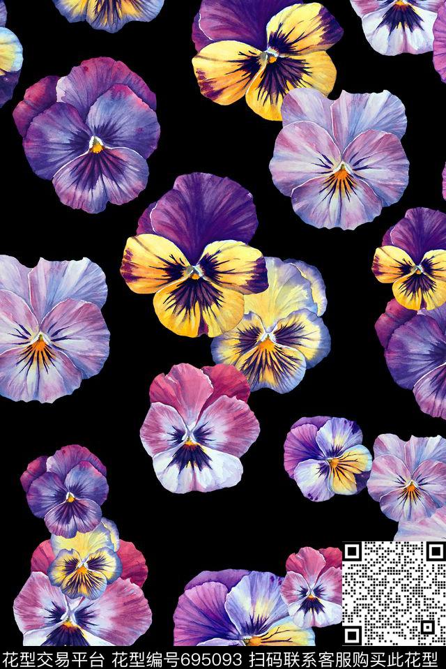 手绘热带紫色数码印花花型下载（图片编号: 695093） - 瓦栏（Walan）