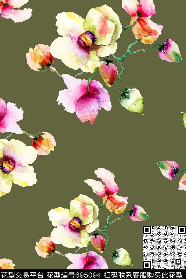 手绘抽象花卉数码印花花型下载（图片编号: 695094） - 瓦栏（Walan）
