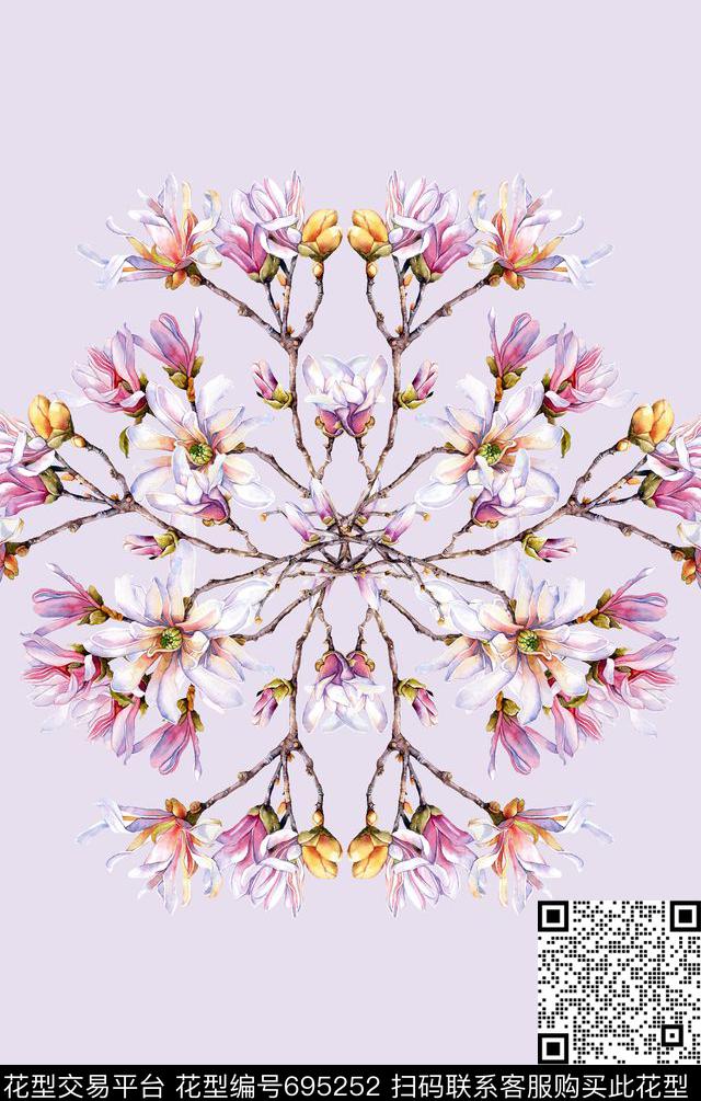 肩上花桃花花卉数码印花花型下载（图片编号: 695252） - 瓦栏（Walan）