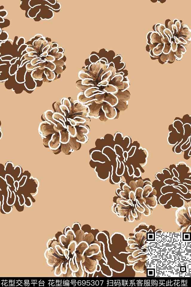 松果.jpg - 695307 - 色块花卉 趣味 松果 - 数码印花花型 － 女装花型设计 － 瓦栏