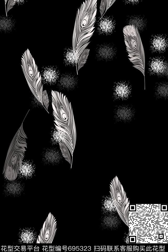 羽毛飘飘羽毛组合动物图案数码印花花型下载（图片编号: 695323） - 瓦栏（Walan）