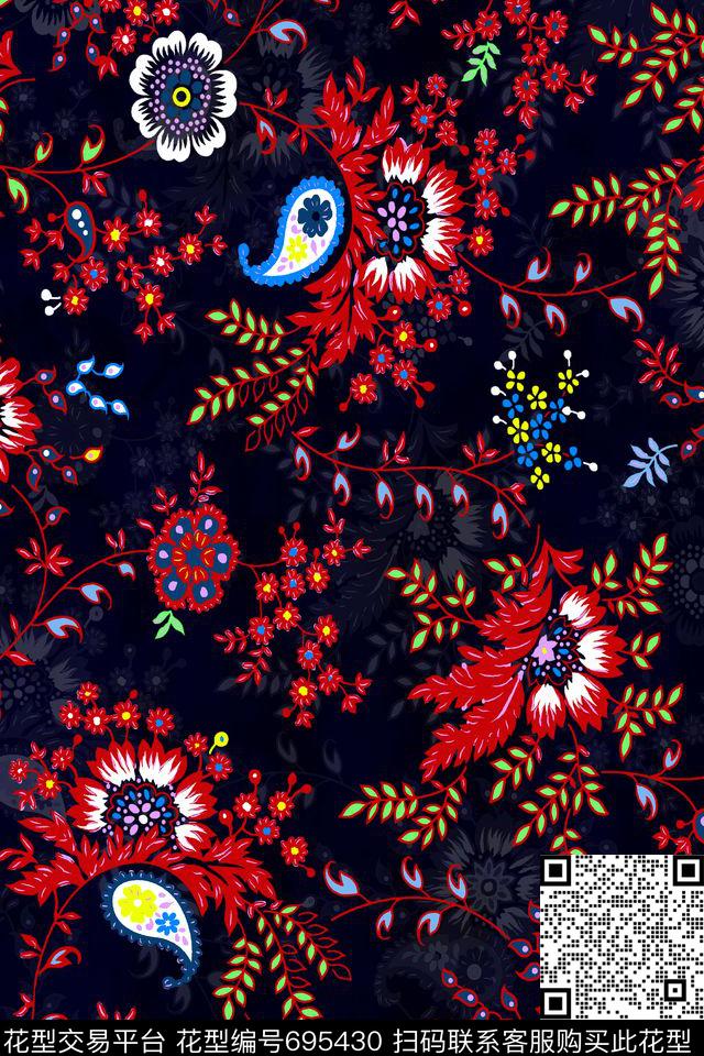 古典花纹花卉缠枝花纹传统印花花型下载（图片编号: 695430） - 瓦栏（Walan）