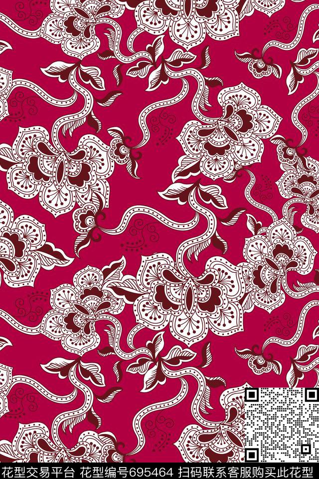 中国风青花瓷08970b.tif - 695464 - 青花瓷 民族风 中国风 - 传统印花花型 － 女装花型设计 － 瓦栏