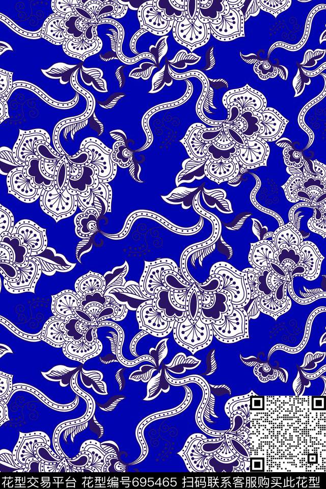 中国风青花瓷08970c.tif - 695465 - 青花瓷 民族风 中国风 - 传统印花花型 － 女装花型设计 － 瓦栏