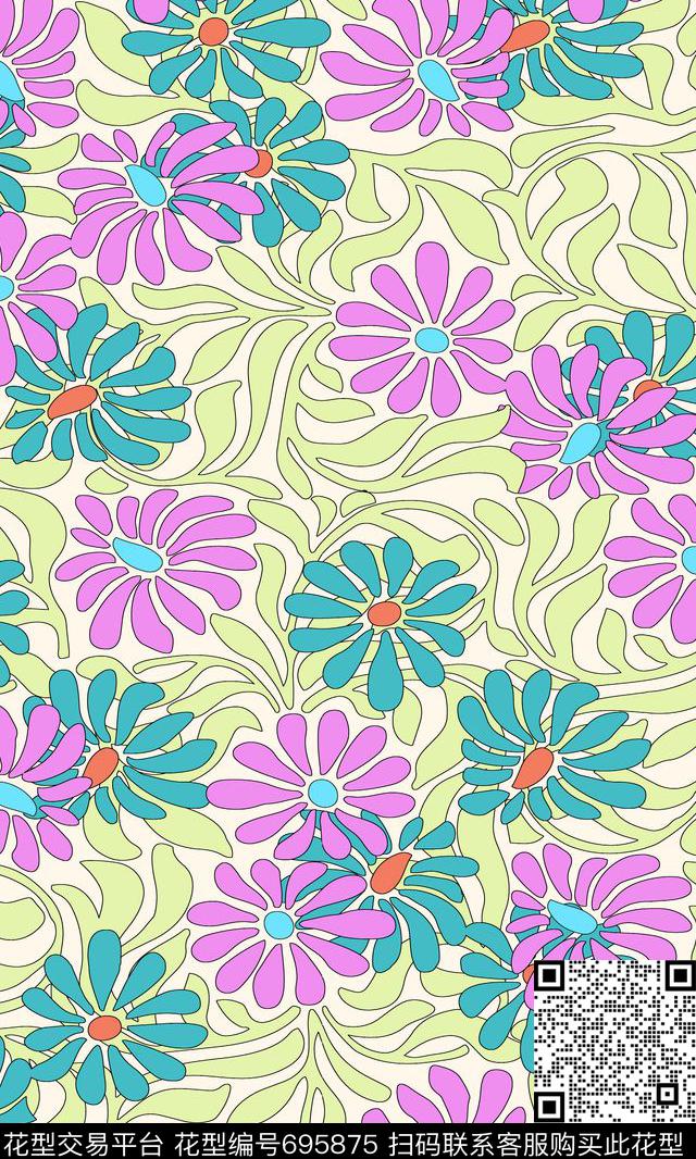 SAWFG020-1.jpg - 695875 - 抽象 花卉 写意 - 传统印花花型 － 女装花型设计 － 瓦栏