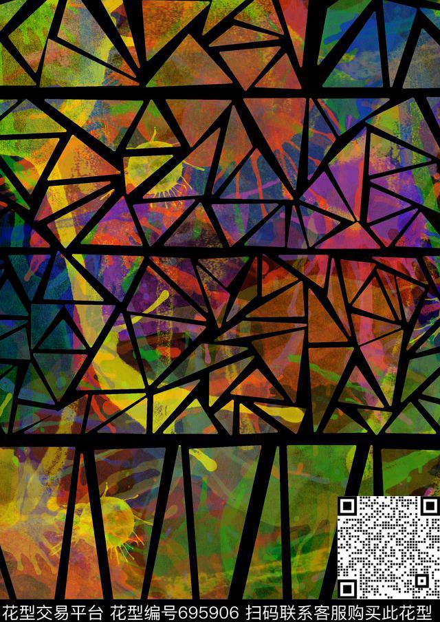 涂鸦三角1.jpg - 695906 - 几何 水彩 抽象 - 数码印花花型 － 女装花型设计 － 瓦栏