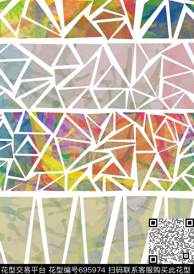 涂鸦三角3.jpg - 695974 - 几何 水彩 抽象 - 数码印花花型 － 女装花型设计 － 瓦栏