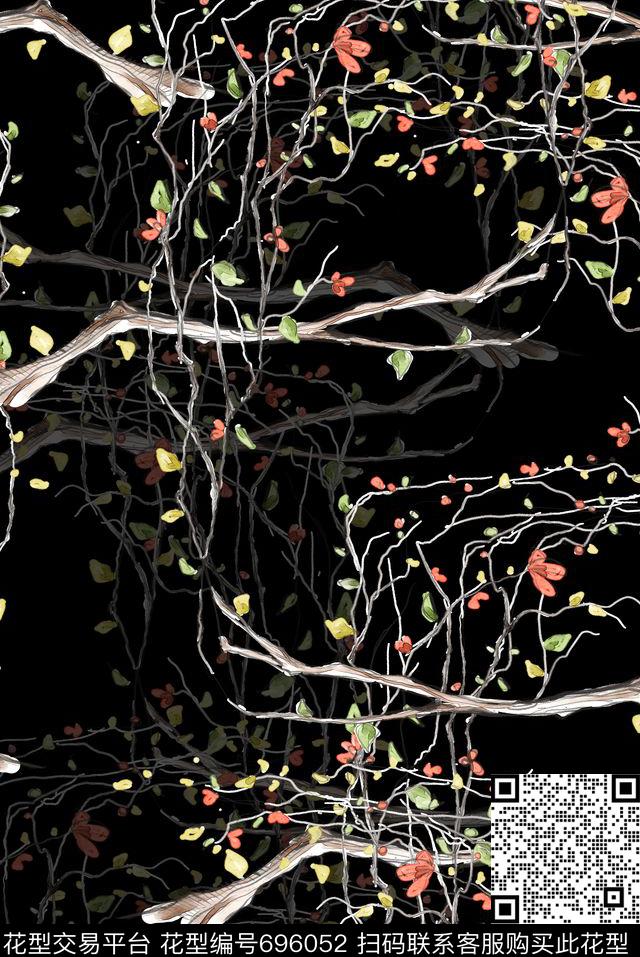 小碎花树叶植物数码印花花型下载（图片编号: 696052） - 瓦栏（Walan）