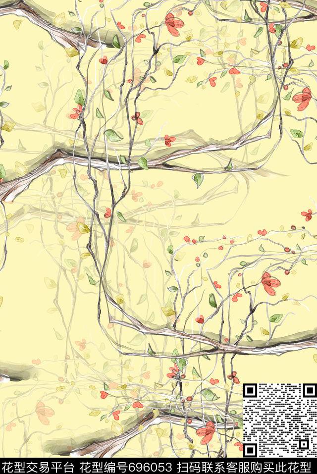 小碎花树叶植物数码印花花型下载（图片编号: 696053） - 瓦栏（Walan）