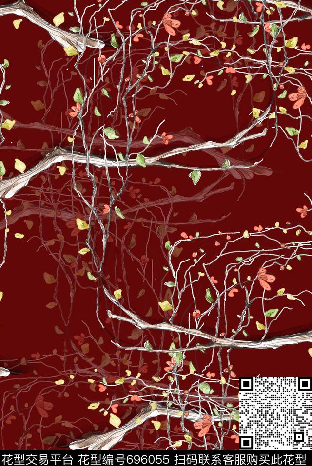 小碎花树叶植物数码印花花型下载（图片编号: 696055） - 瓦栏（Walan）