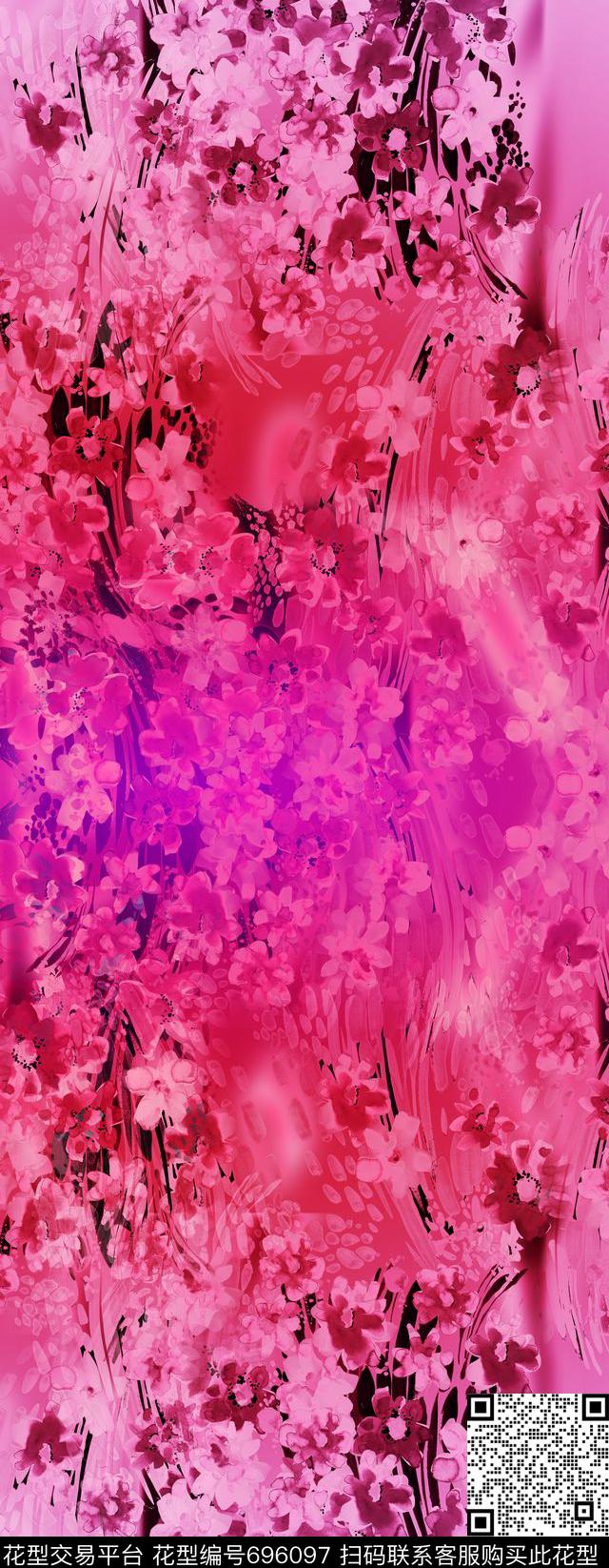 手绘豹纹花卉数码印花花型下载（图片编号: 696097） - 瓦栏（Walan）