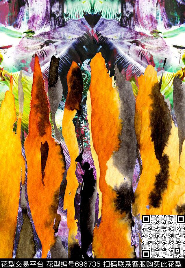 手绘水墨抽象数码印花花型下载（图片编号: 696735） - 瓦栏（Walan）