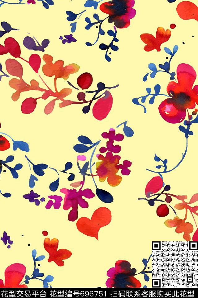 手绘水彩乱花小碎花数码印花花型下载（图片编号: 696751） - 瓦栏（Walan）