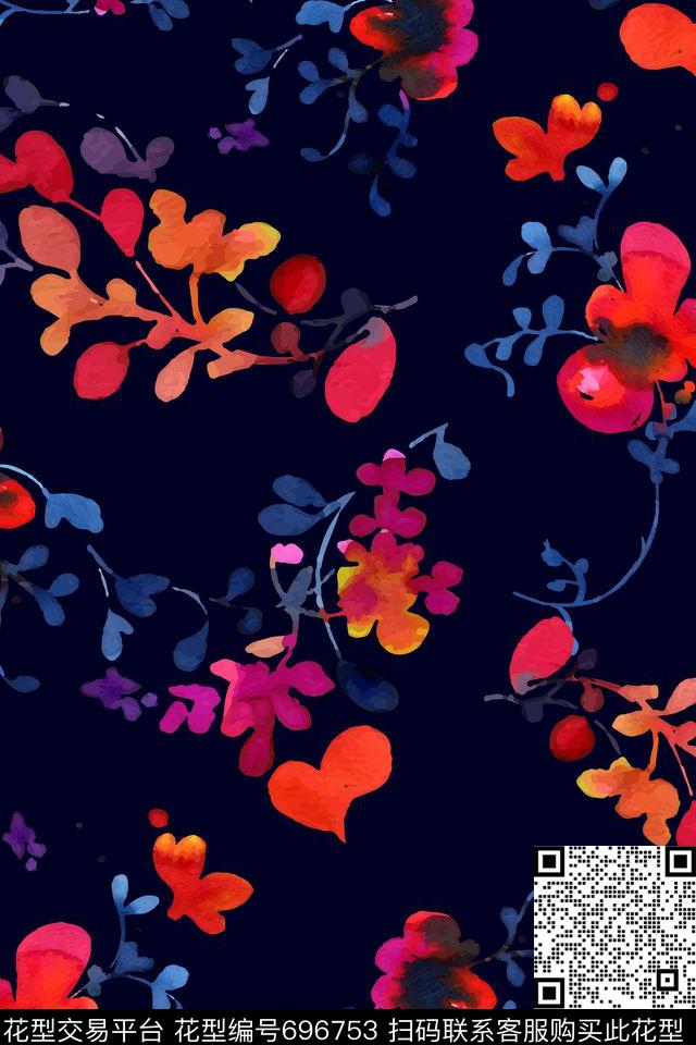 手绘水彩乱花小碎花数码印花花型下载（图片编号: 696753） - 瓦栏（Walan）