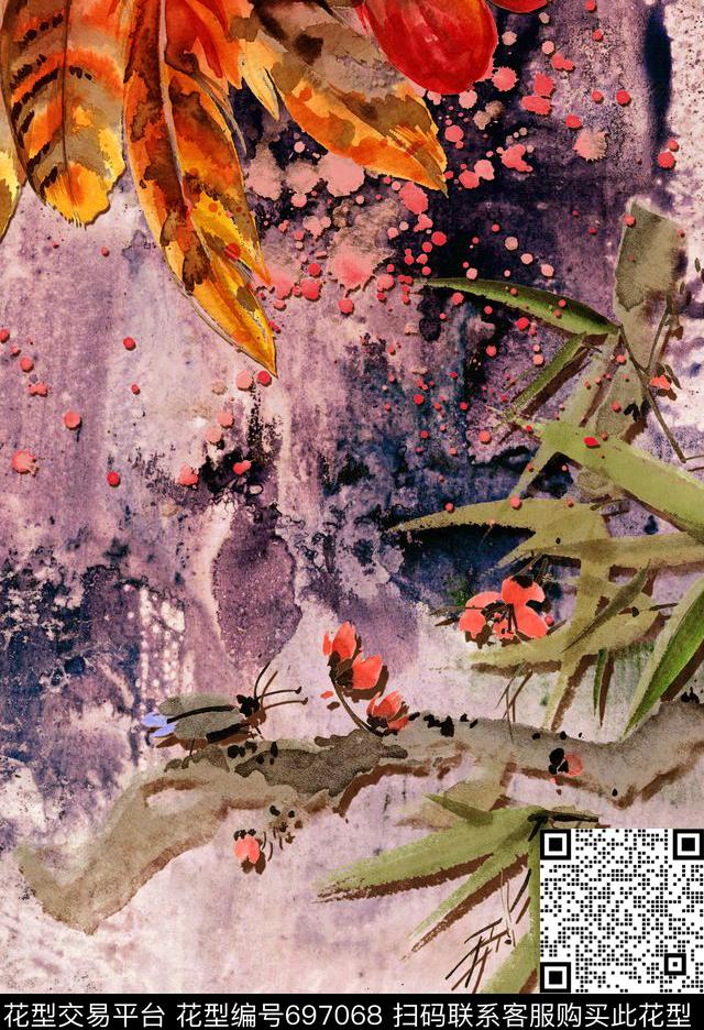 手绘水墨肌理数码印花花型下载（图片编号: 697068） - 瓦栏（Walan）