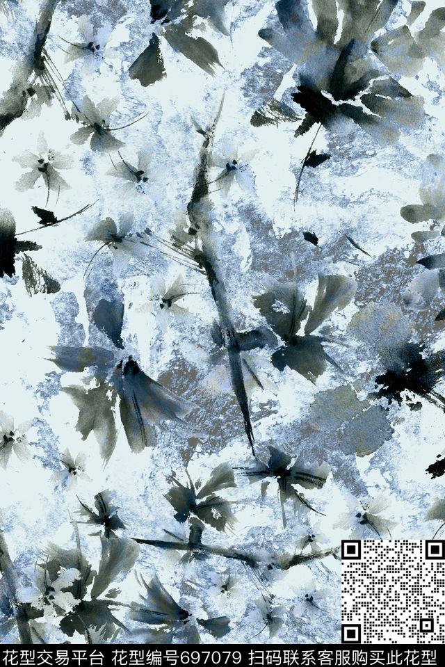 手绘水墨抽象数码印花花型下载（图片编号: 697079） - 瓦栏（Walan）