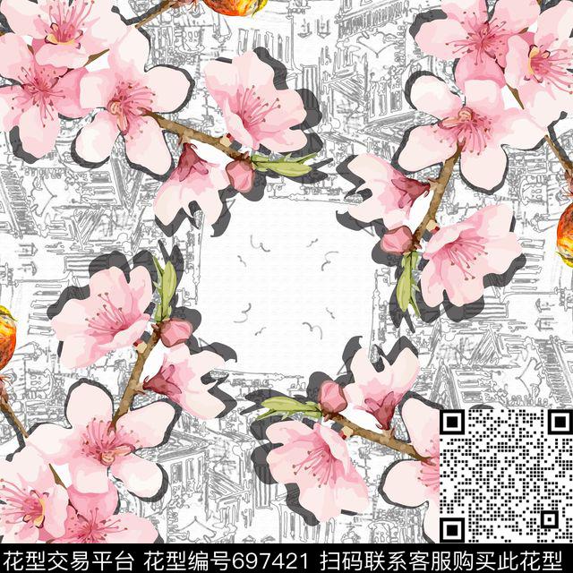 花卉.jpg - 697421 - 花卉 城市 独幅 - 数码印花花型 － 方巾花型设计 － 瓦栏