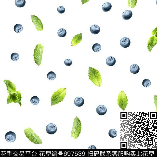 水果蓝莓叶子.jpg - 697539 - 热带水果 叶子 蓝莓 - 数码印花花型 － 女装花型设计 － 瓦栏