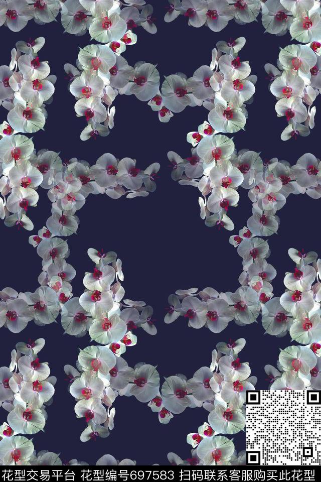 格子图案花卉植物花卉数码印花花型下载（图片编号: 697583） - 瓦栏（Walan）