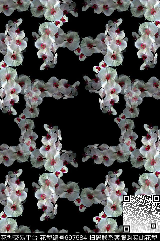 格子图案花卉植物花卉数码印花花型下载（图片编号: 697584） - 瓦栏（Walan）