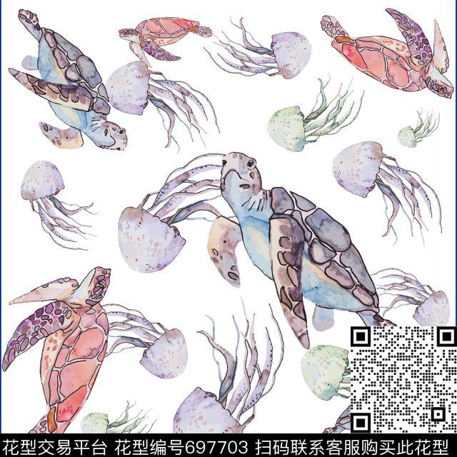 20160829-001.jpg - 697703 - 热带 方巾 海洋生物 - 传统印花花型 － 方巾花型设计 － 瓦栏