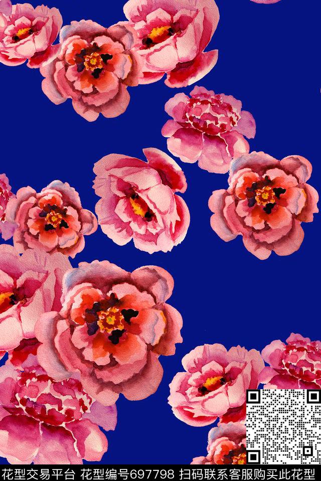 手绘花朵花卉数码印花花型下载（图片编号: 697798） - 瓦栏（Walan）