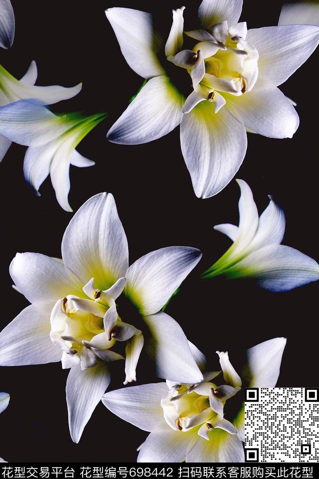 写真青蓝雅韵植物花卉数码印花花型下载（图片编号: 698442） - 瓦栏（Walan）