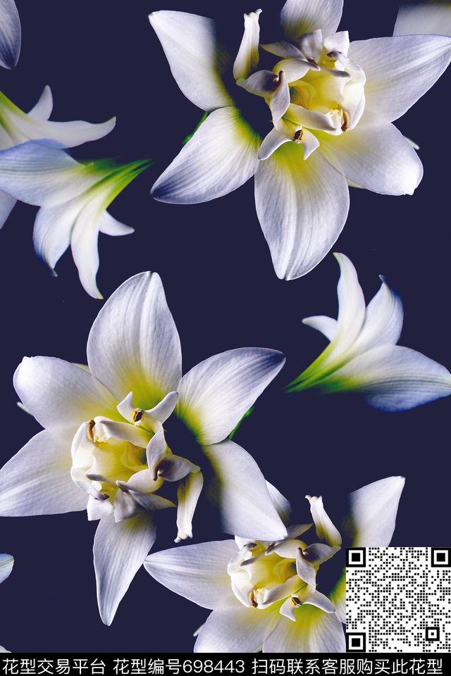 写真青蓝雅韵植物花卉数码印花花型下载（图片编号: 698443） - 瓦栏（Walan）